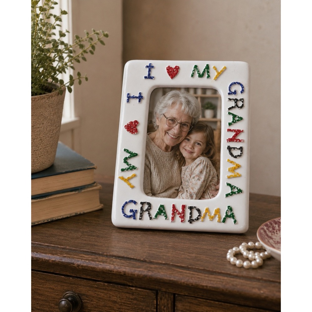 Vtg Rainbow Mountain I Love My Grandma Ceramic Picture Frame 3.5x5